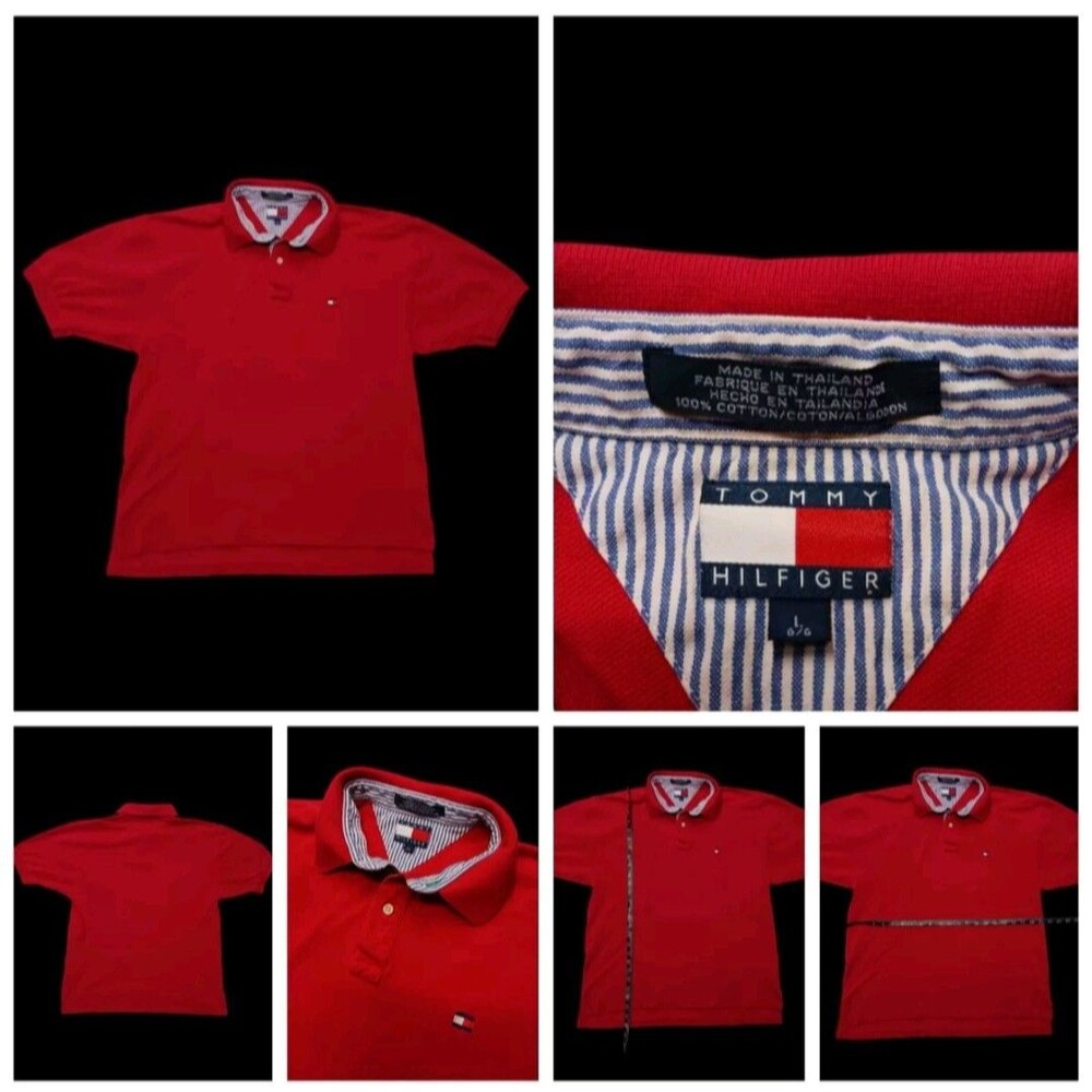 Y2K Vintage Tommy Hilfiger Classic Embroidered Logo Mens Large Red Polo